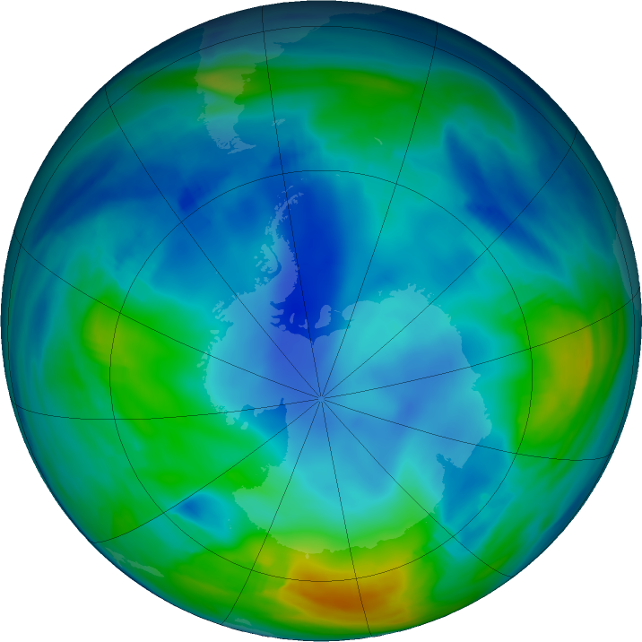 Antarctic ozone map for 29 May 2020